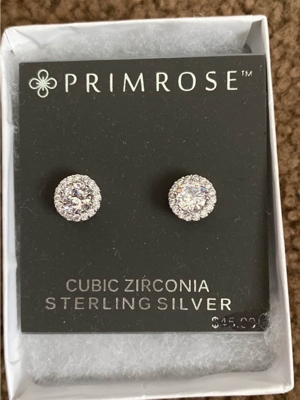 Primrose Sterling Silver Clear Cubic Zirconia Halo Stud Earrings